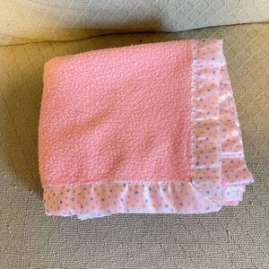 Vintage Pink Satin‎ Trim Acrylic Baby Blanket ABCs USA Beacon Nursery Crib
